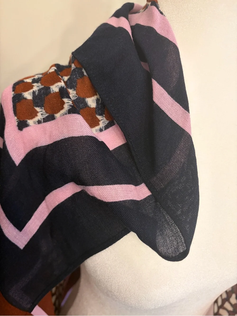 **J.Crew** XL Geometric Patterned Scarf in Navy, Rust & Pink
